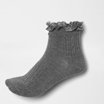 Grey lace frill socks